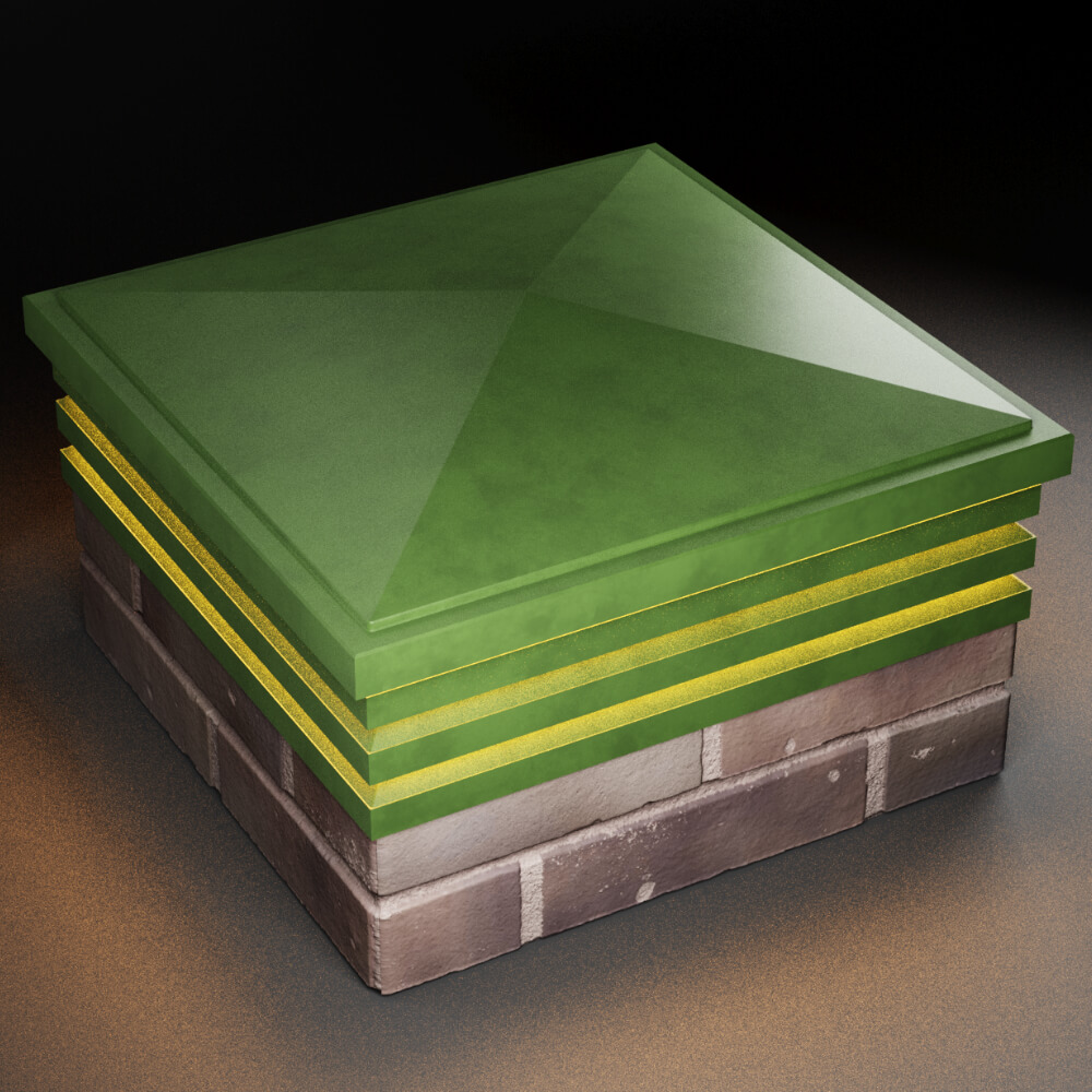 Колпак Zking Бона ХайТек Зеленый на столб 2х2 кирпича (513х513мм) с подсветкой в Ангарске фото