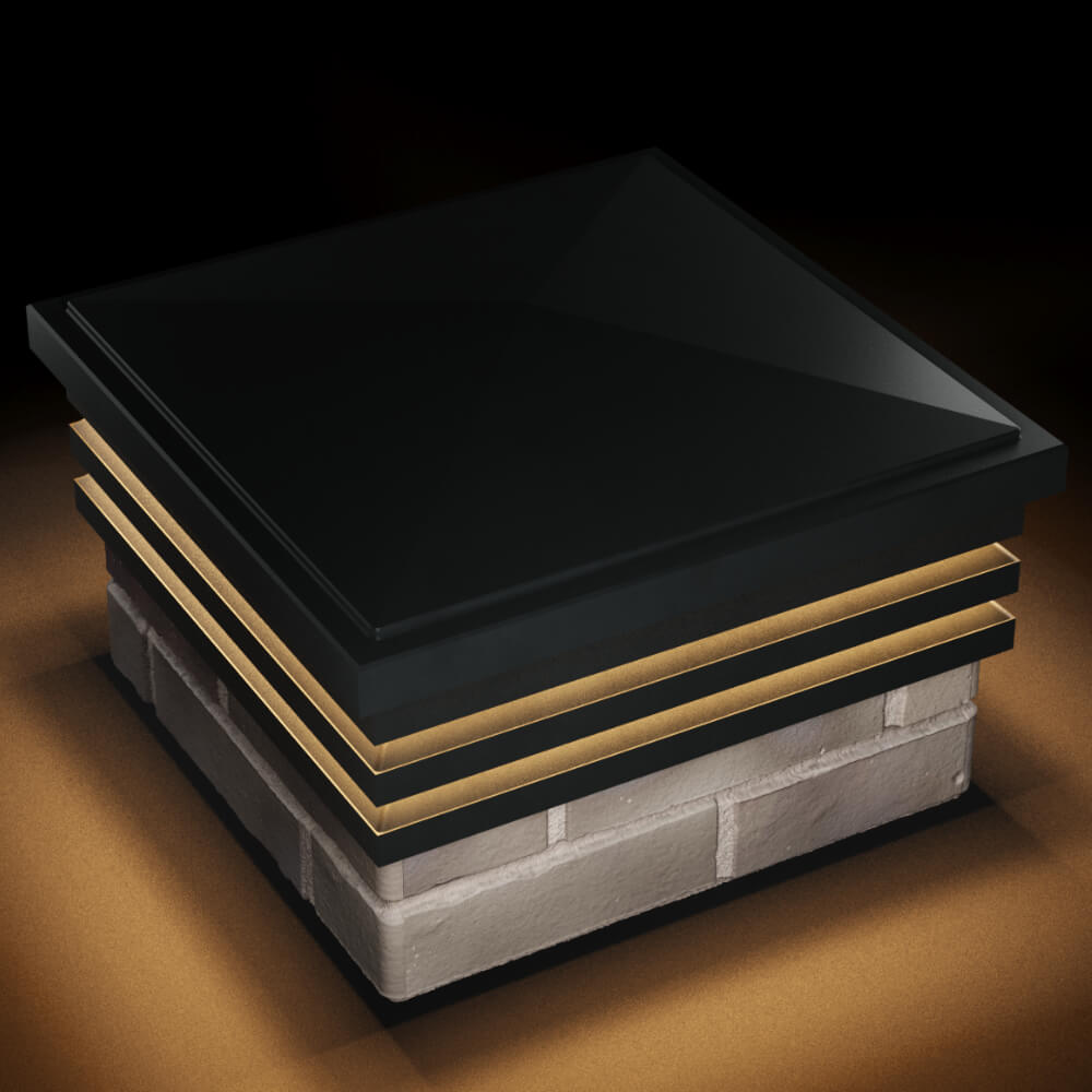 Колпак Zking Бона ХайТек Черный на столб 1.5х1.5 кирпича (385х385мм) с подсветкой в Ангарске фото