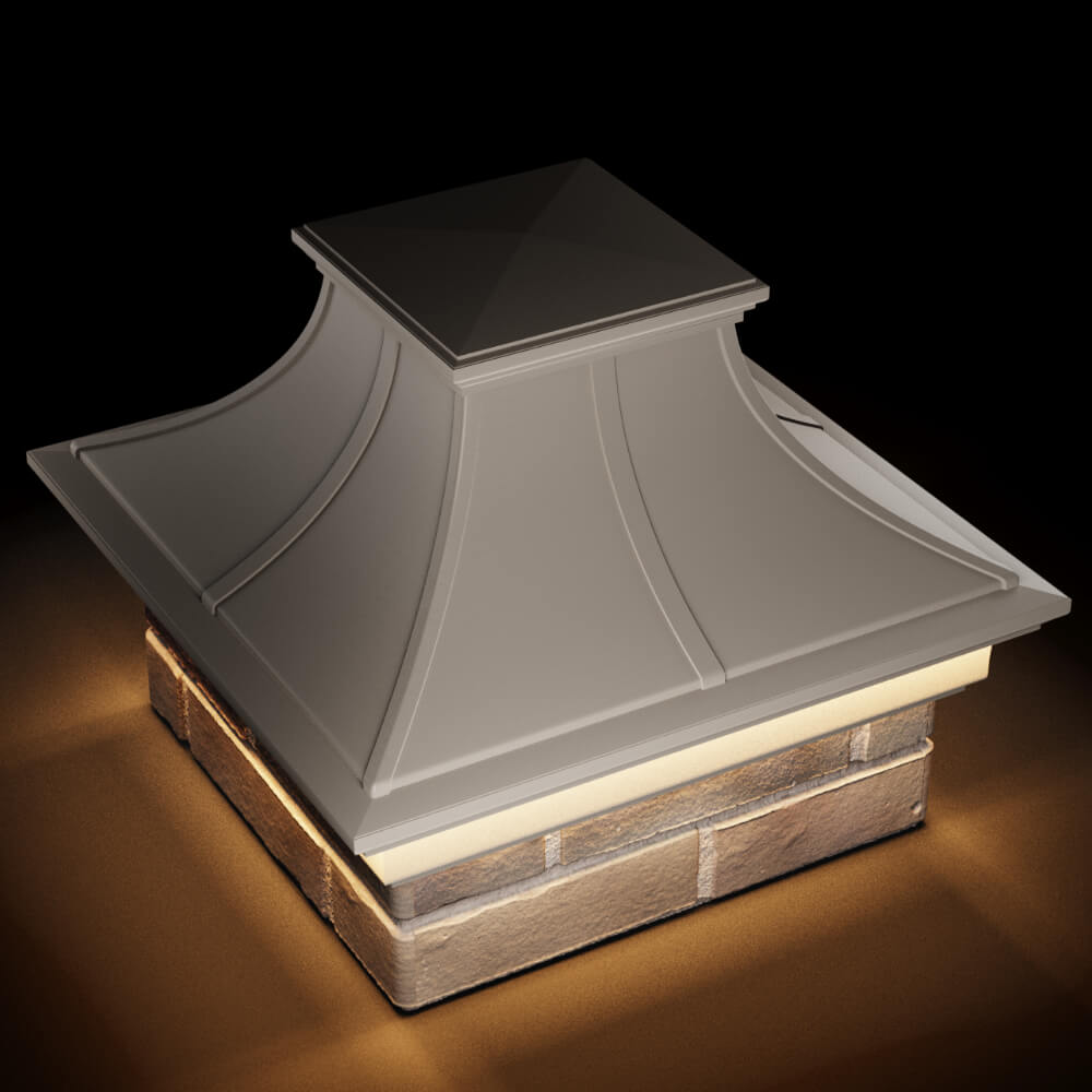 Колпак Zking Монблан Премиум Бежевый на столб 1.5х1.5 кирпича (385х385мм) с подсветкой в Ангарске фото