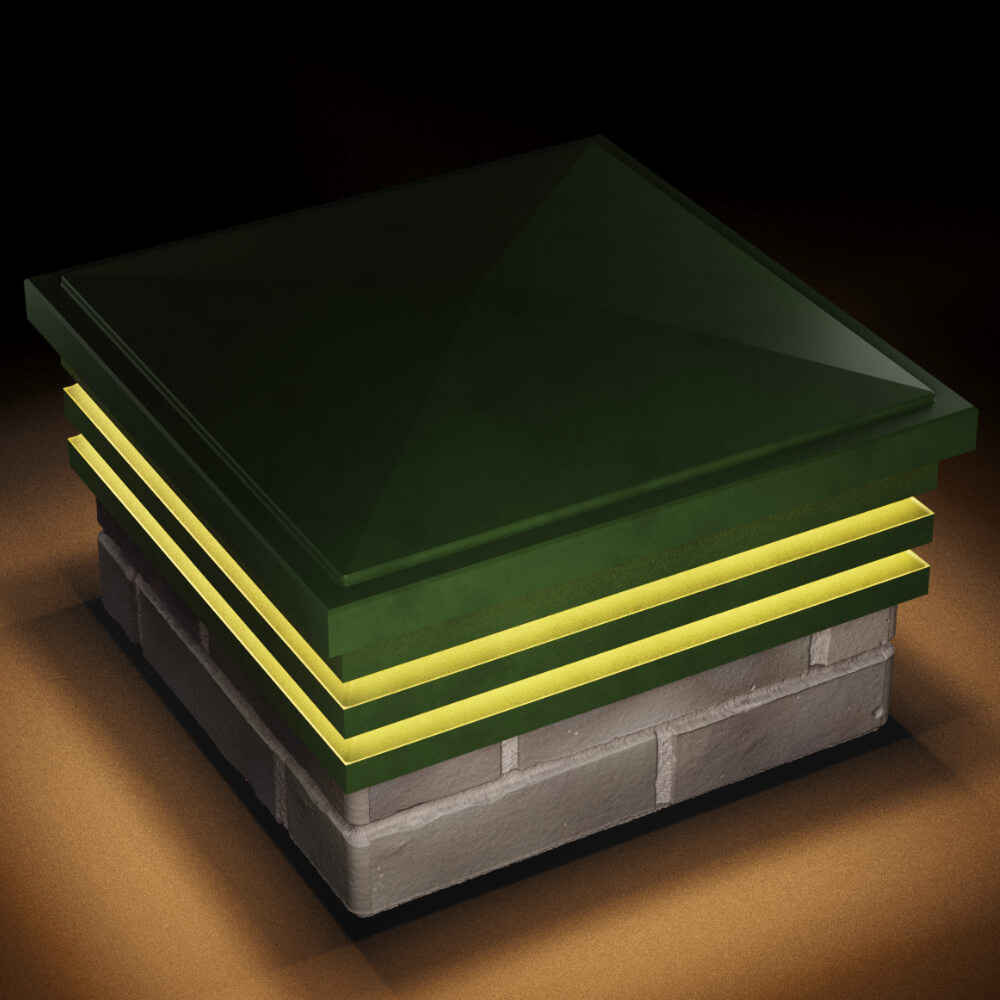 Колпак Zking Бона ХайТек Зеленый на столб 1.5х1.5 кирпича (385х385мм) с подсветкой в Ангарске фото