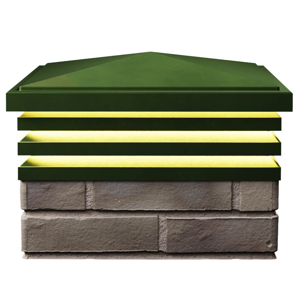 Колпак Zking Бона ХайТек Зеленый на столб 1.5х1.5 кирпича (385х385мм) с подсветкой в Ангарске фото