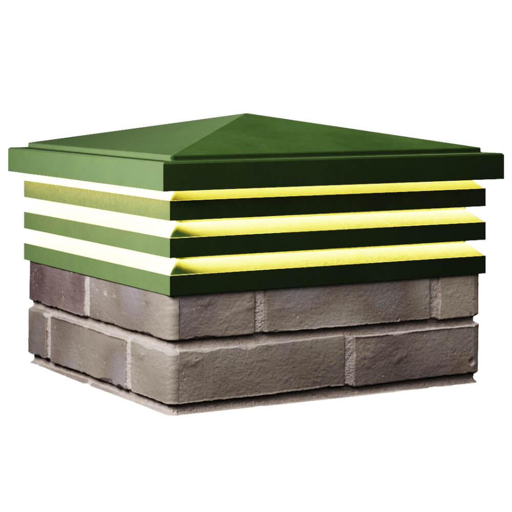 Колпак Zking Бона ХайТек Зеленый на столб 1.5х1.5 кирпича (385х385мм) с подсветкой в Ангарске фото