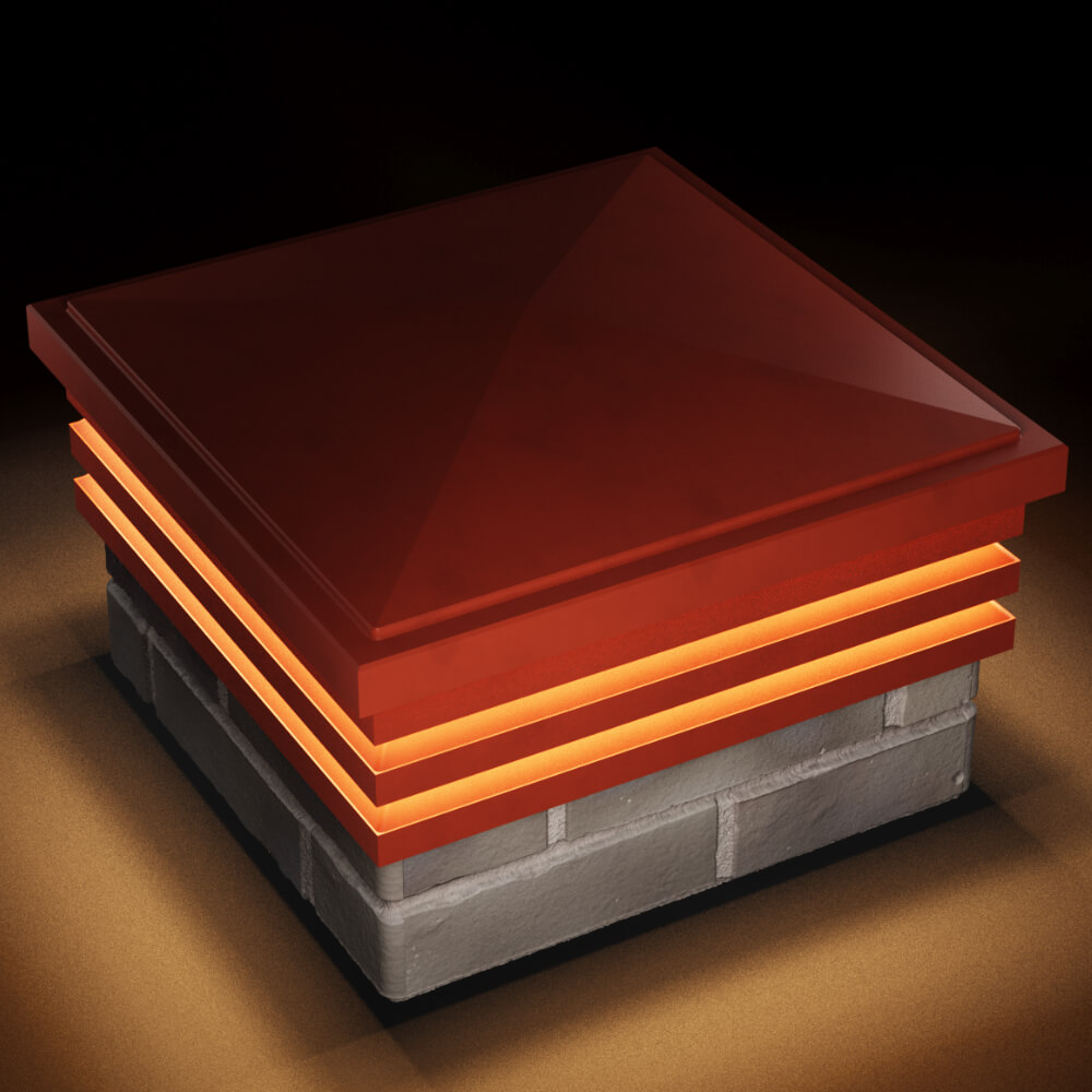 Колпак Zking Бона ХайТек Красный на столб 1.5х1.5 кирпича (385х385мм) с подсветкой в Ангарске фото