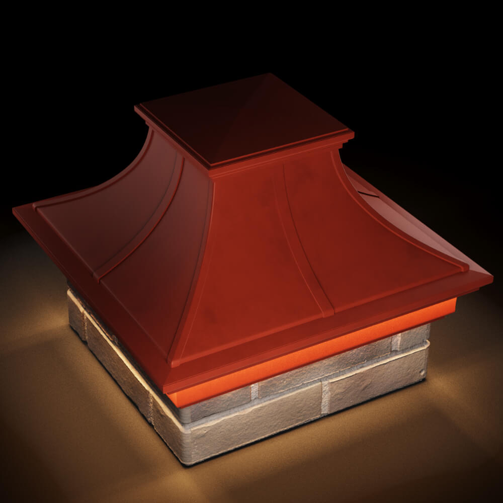 Колпак Zking Монблан Премиум Красный на столб 1.5х1.5 кирпича (385х385мм) с подсветкой в Ангарске фото