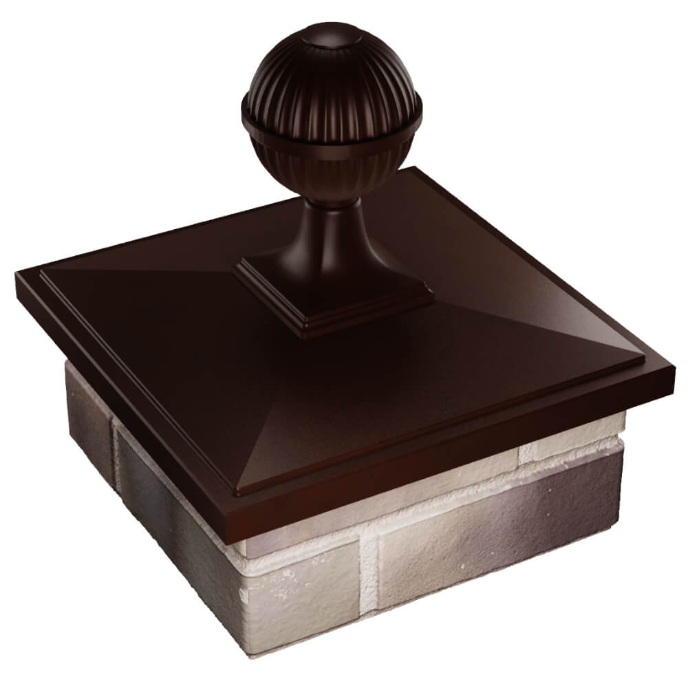 Колпак Zking БонаМоно Коричневый с шаром на столб 1.5х1.5 кирпича (385х385, 400х400мм) в сборе в Ангарске фото