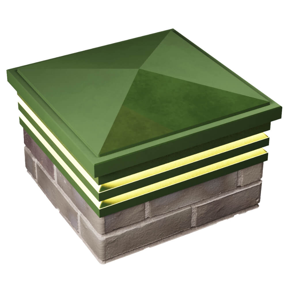 Колпак Zking Бона ХайТек Зеленый на столб 1.5х1.5 кирпича (385х385мм) с подсветкой в Ангарске фото