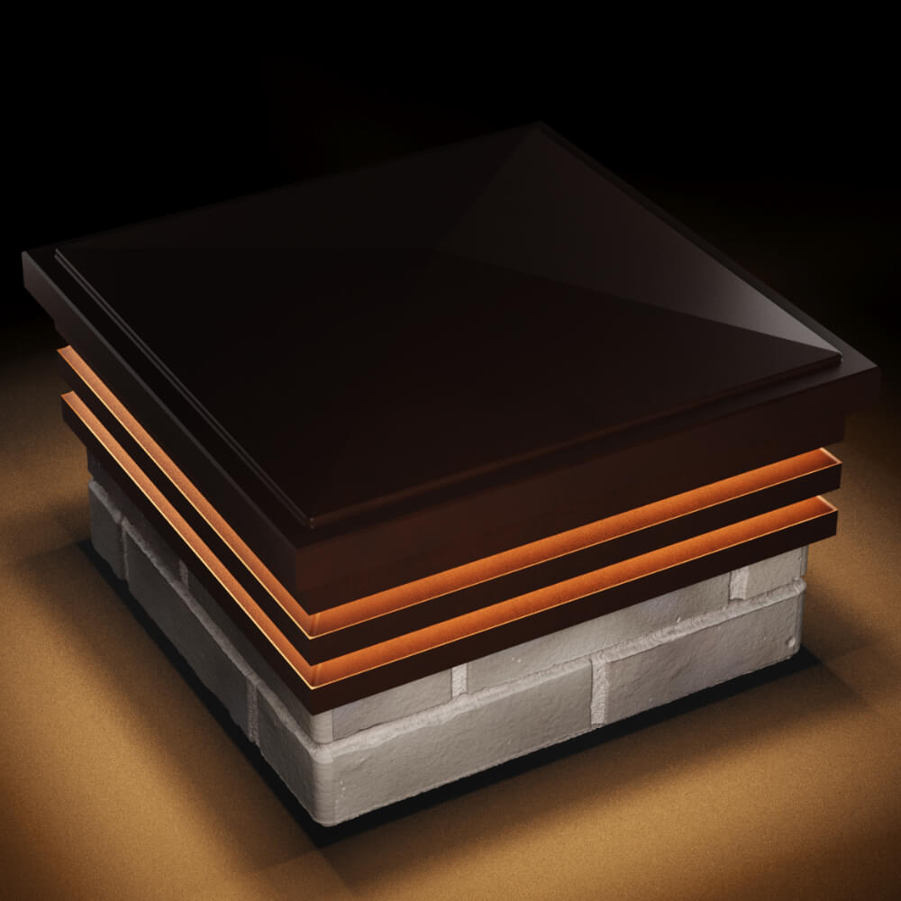 Колпак Zking Бона ХайТек Коричневый на столб 1.5х1.5 кирпича (385х385мм) с подсветкой в Ангарске фото