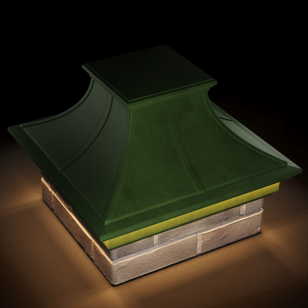 Колпак Zking Монблан Премиум Зеленый на столб 1.5х1.5 кирпича (385х385мм) с подсветкой в Ангарске фото